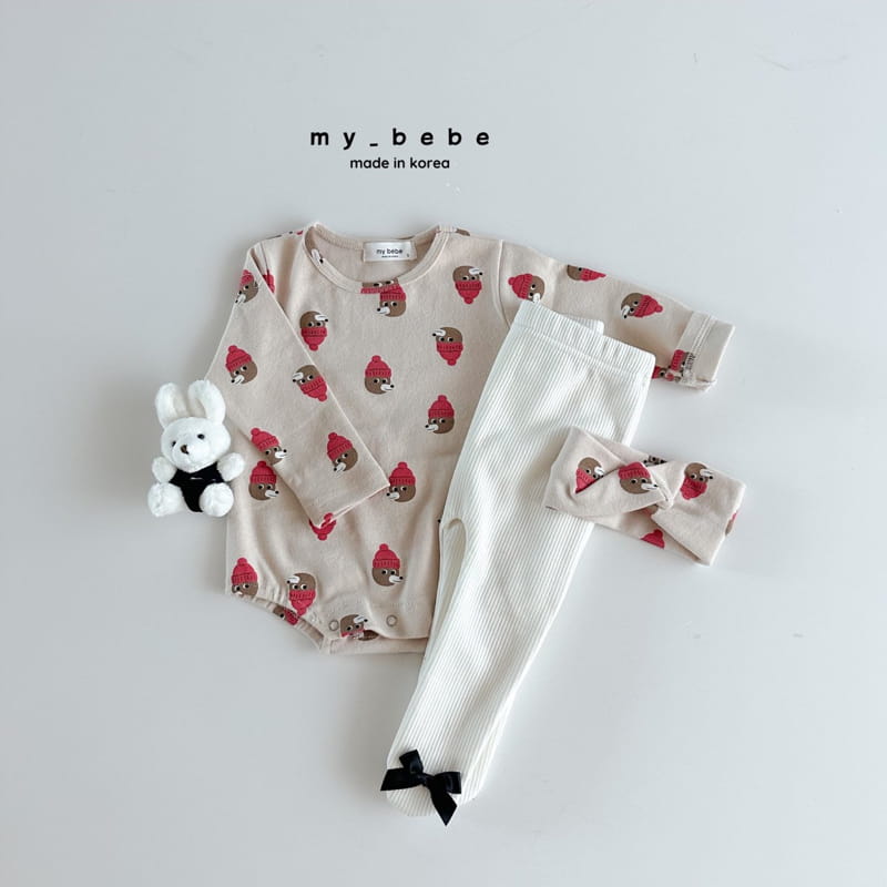 My Bebe - Korean Baby Fashion - #babyfever - Bear Bear Hairband Bodysuit Set - 10