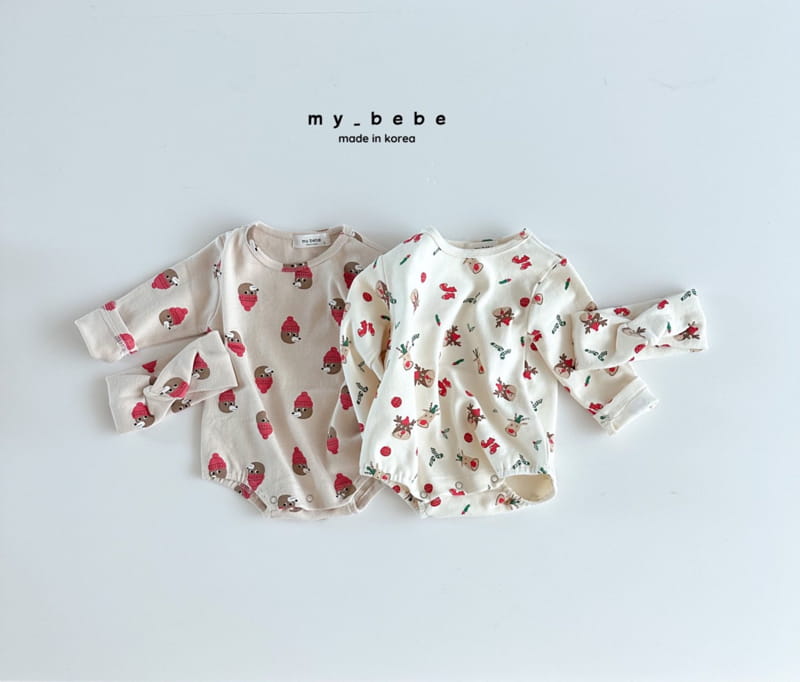 My Bebe - Korean Baby Fashion - #babywear - Bear Bear Hairband Bodysuit Set - 2