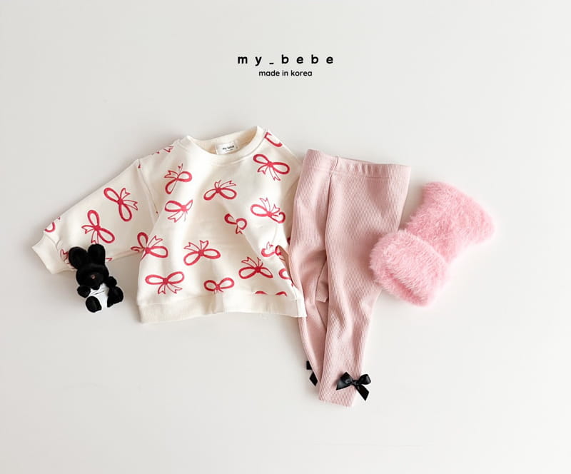 My Bebe - Korean Children Fashion - #Kfashion4kids - Fleece Ribbon Leggings - 10