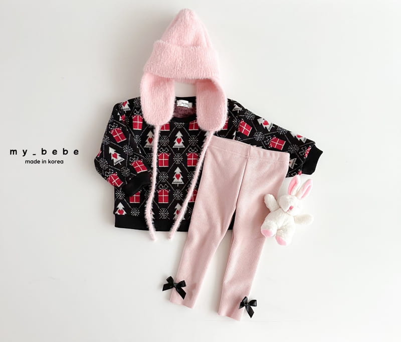 My Bebe - Korean Children Fashion - #kidzfashiontrend - Fleece Ribbon Leggings - 9