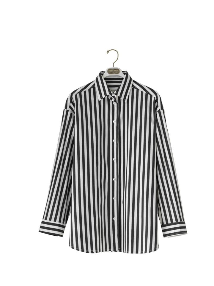 Paper Moon - Korean Women Fashion - #momslook - striped pattern oversized button down shirt