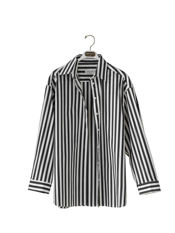 Paper Moon - Korean Women Fashion - #momslook - striped pattern oversized button down shirt - 3