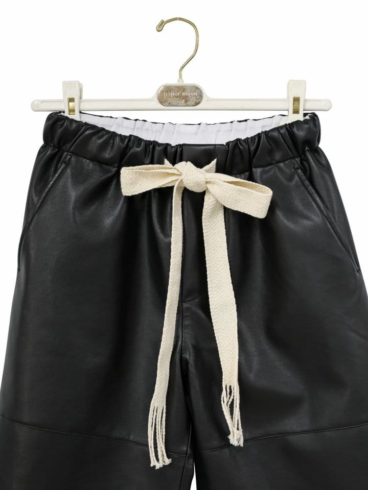 Paper Moon - Korean Women Fashion - #momslook - drawstring leather wide culottes trousers - 11