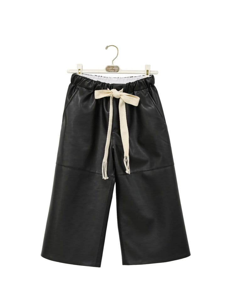 Paper Moon - Korean Women Fashion - #momslook - drawstring leather wide culottes trousers - 5