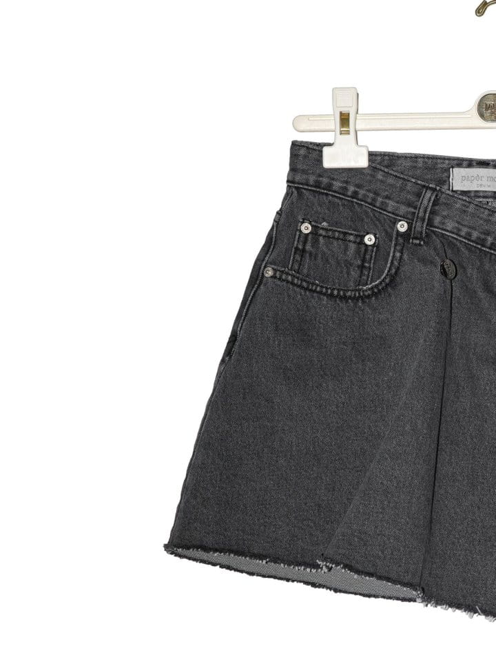 Paper Moon - Korean Women Fashion - #momslook - unbalanced wrap detail denim mini skirt - 9