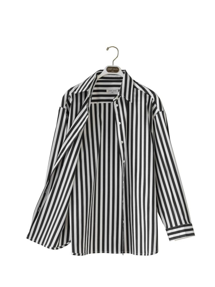 Paper Moon - Korean Women Fashion - #momslook - striped pattern oversized button down shirt - 4