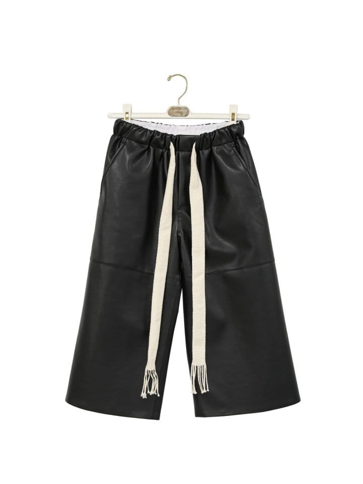 Paper Moon - Korean Women Fashion - #momslook - drawstring leather wide culottes trousers - 4