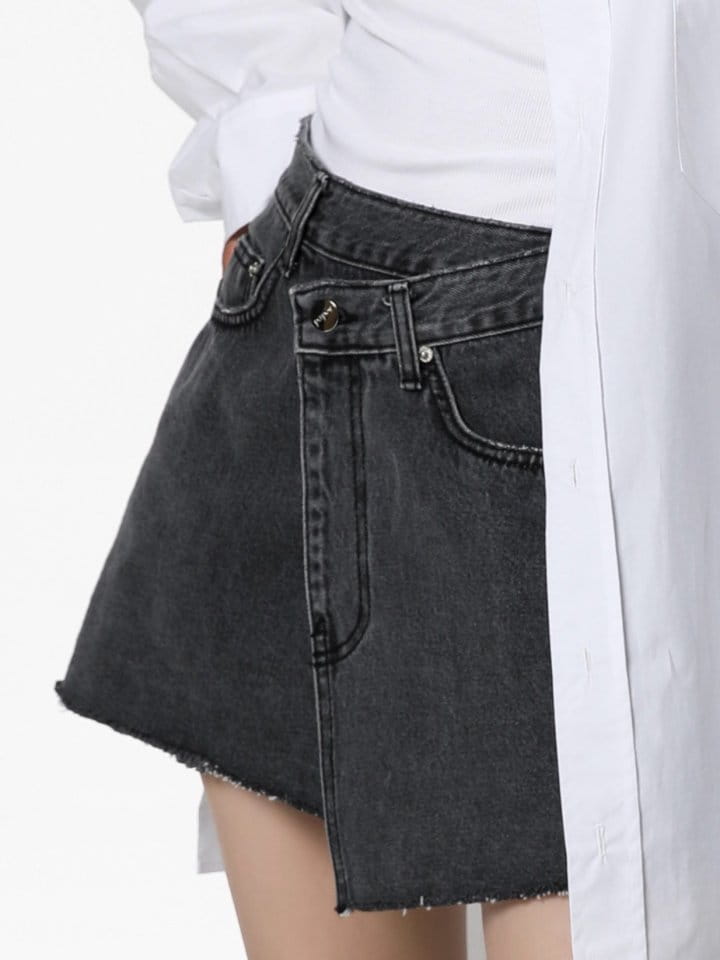 Paper Moon - Korean Women Fashion - #womensfashion - unbalanced wrap detail denim mini skirt