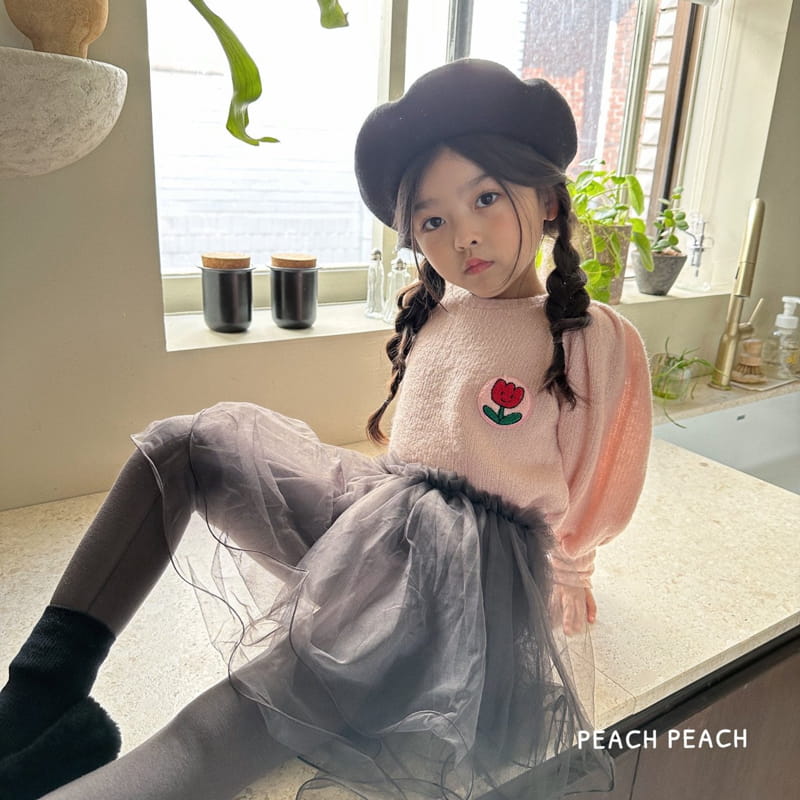 Peach Peach - Korean Children Fashion - #kidsshorts - Flower Knit Tee - 9