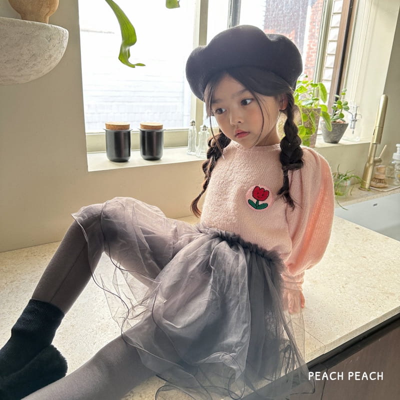 Peach Peach - Korean Children Fashion - #kidsstore - Flower Knit Tee - 10