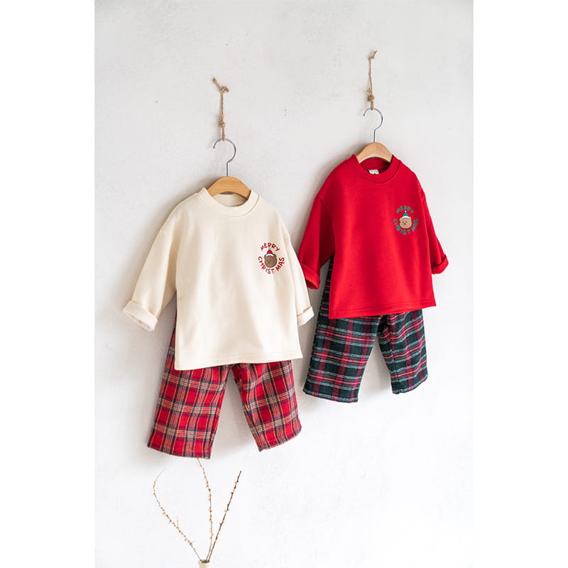 Raykids - Korean Children Fashion - #childrensboutique - Merry Bear Top Bottom Set Check - 3