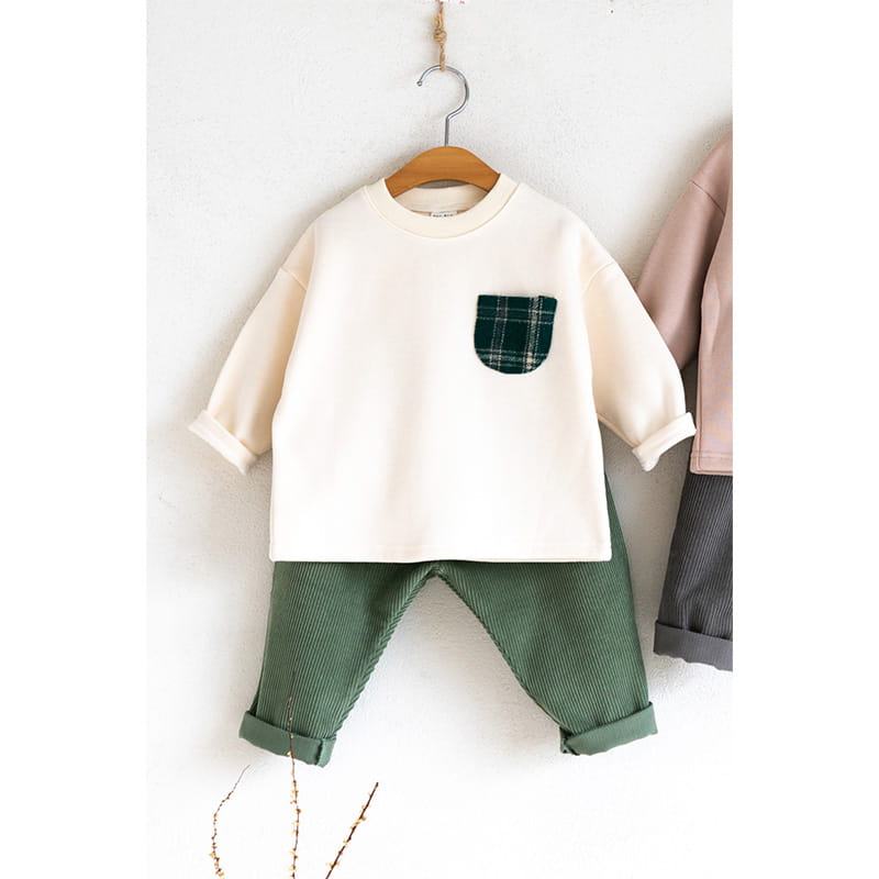 Raykids - Korean Children Fashion - #toddlerclothing - Check Pocket Panpan Top Bottom Set