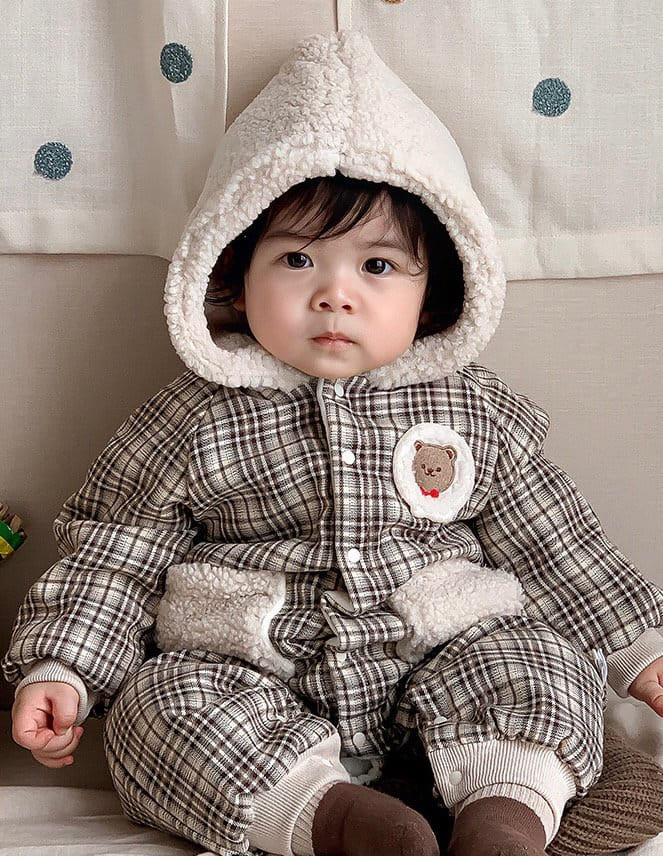 Reve Kid - Korean Baby Fashion - #babyboutique - Check Hoody Bodysuit