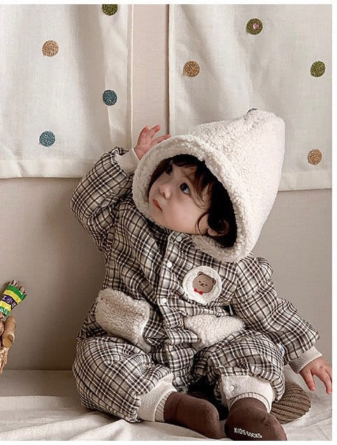 Reve Kid - Korean Baby Fashion - #babyboutiqueclothing - Check Hoody Bodysuit - 2