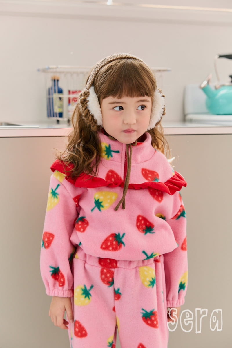 Sera - Korean Children Fashion - #childofig - Print Frill Zip-up Fleece Top Bottom Set - 11