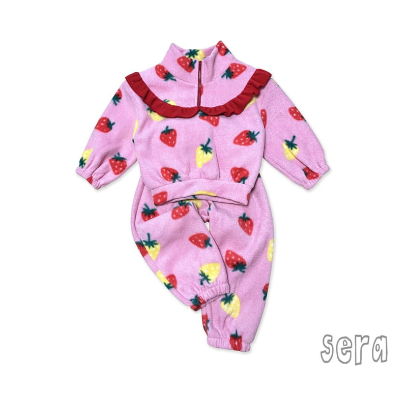 Sera - Korean Children Fashion - #childofig - Print Frill Zip-up Fleece Top Bottom Set - 12