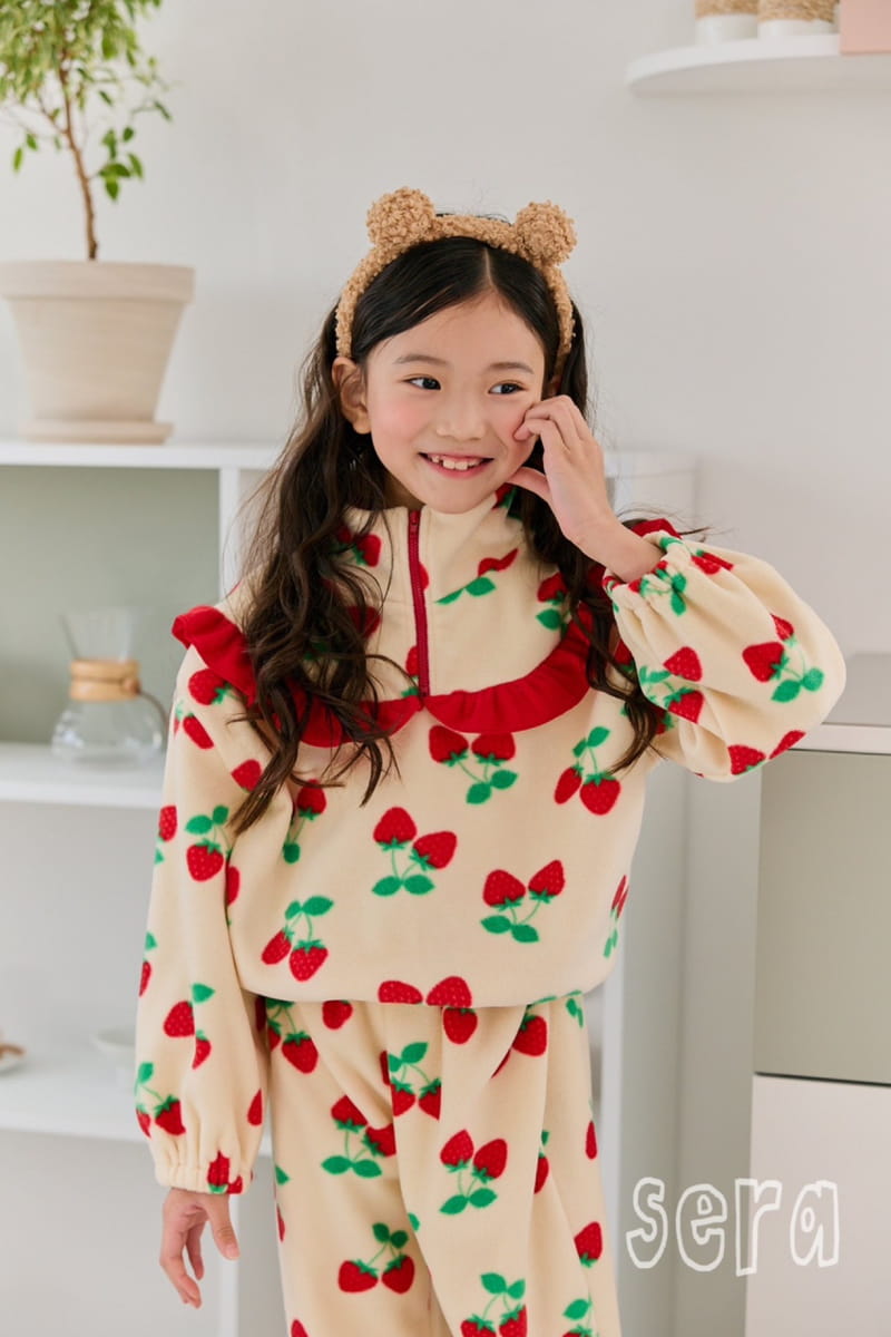 Sera - Korean Children Fashion - #littlefashionista - Print Frill Zip-up Fleece Top Bottom Set - 7