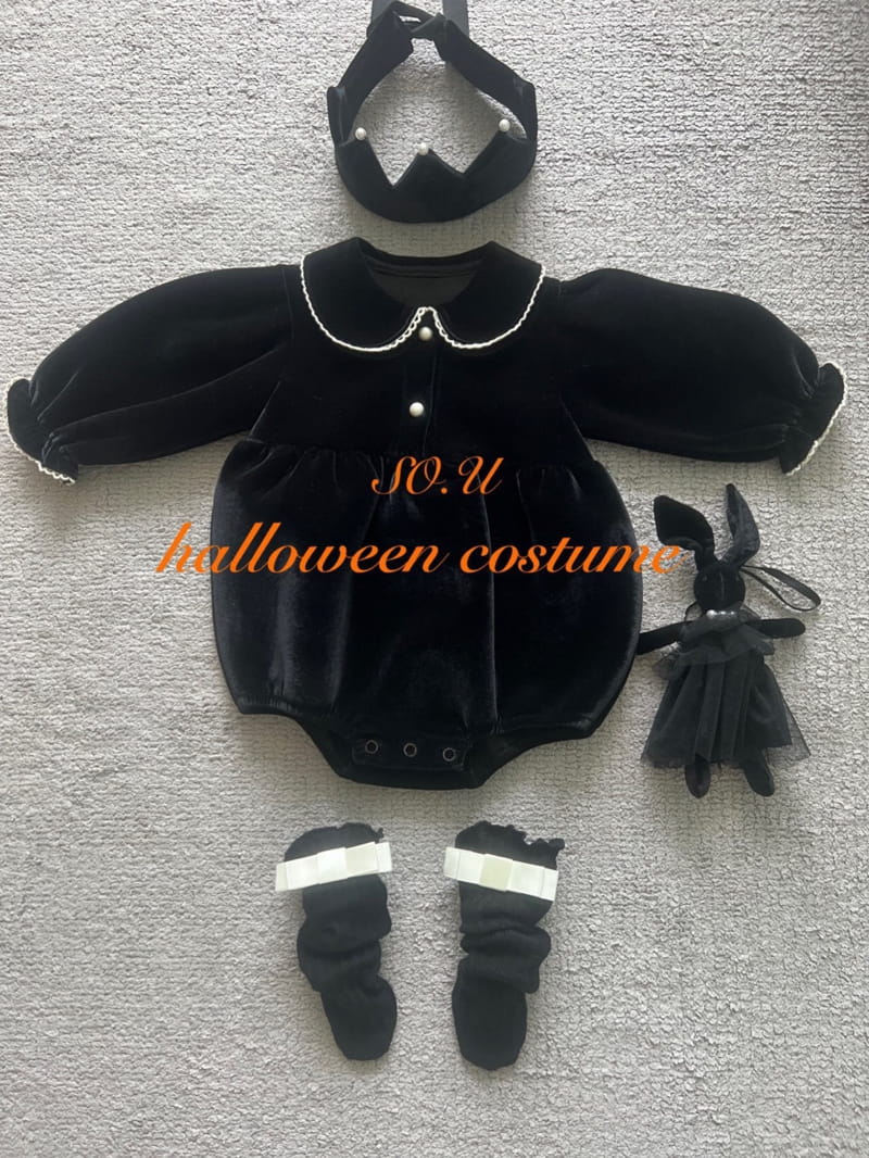 So U - Korean Baby Fashion - #babyoutfit - Velvet Pearl Collar Bodysuit - 3