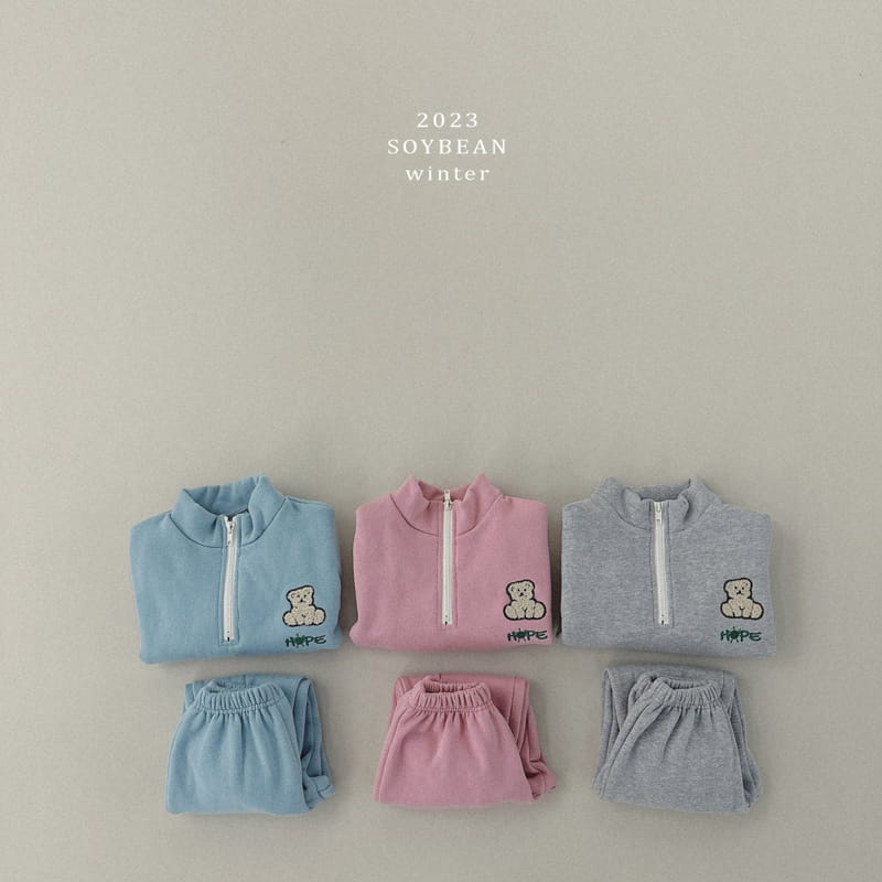 Soybean - Korean Children Fashion - #childofig - Fleece Teddy Half Zip-up Top Bottom Set - 7