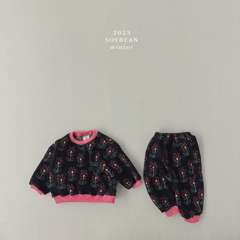 Soybean - Korean Children Fashion - #kidzfashiontrend - Fleece Flower Top Bottom Set - 7