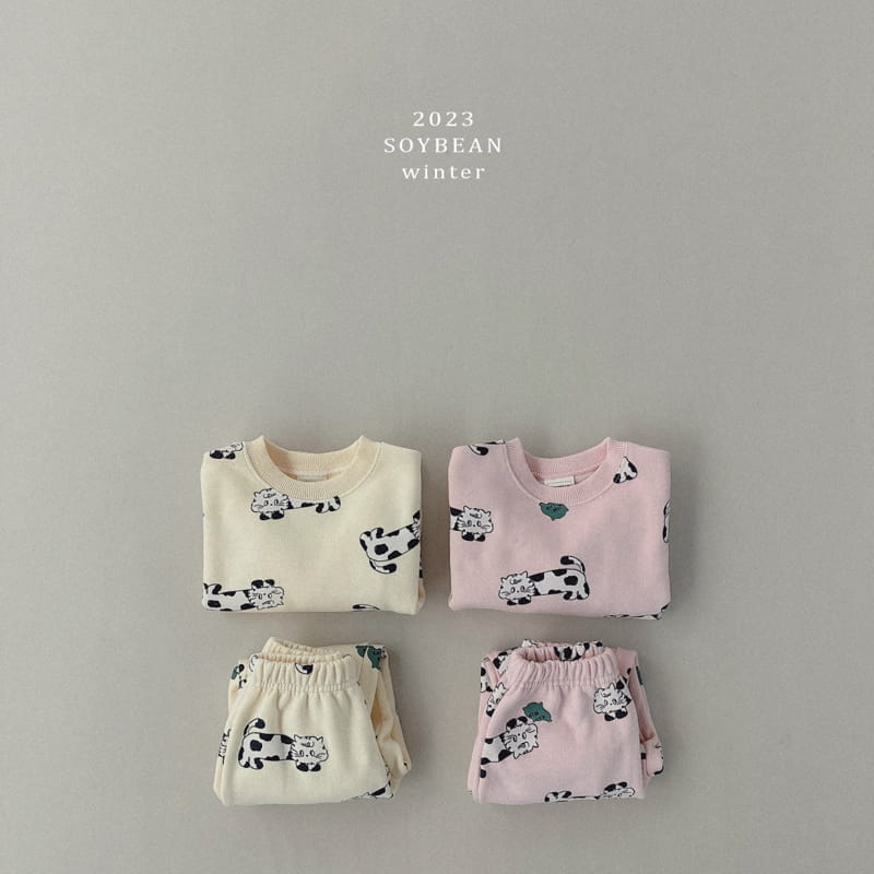 Soybean - Korean Children Fashion - #toddlerclothing - Fleece Kitty Top Bottom Set - 8