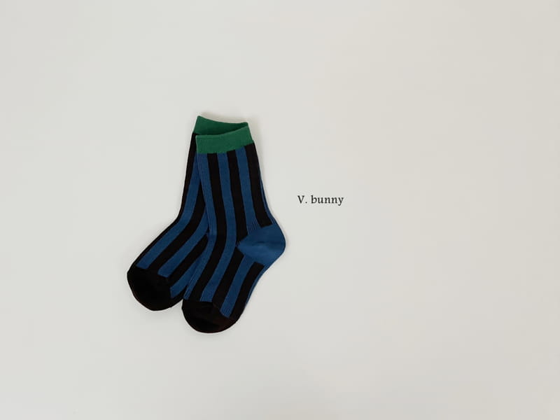 V Bunny - Korean Children Fashion - #discoveringself - Blue Line Socks Set - 6