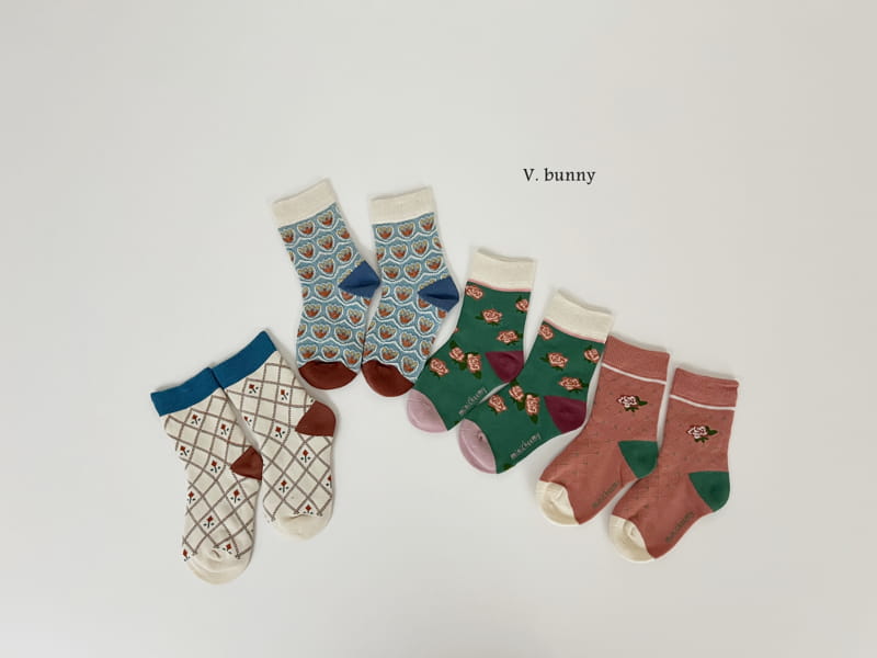 V Bunny - Korean Children Fashion - #littlefashionista - Roes Flower Socks Set - 4