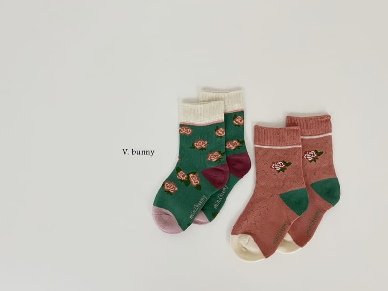 V Bunny - Korean Children Fashion - #minifashionista - Roes Flower Socks Set - 5