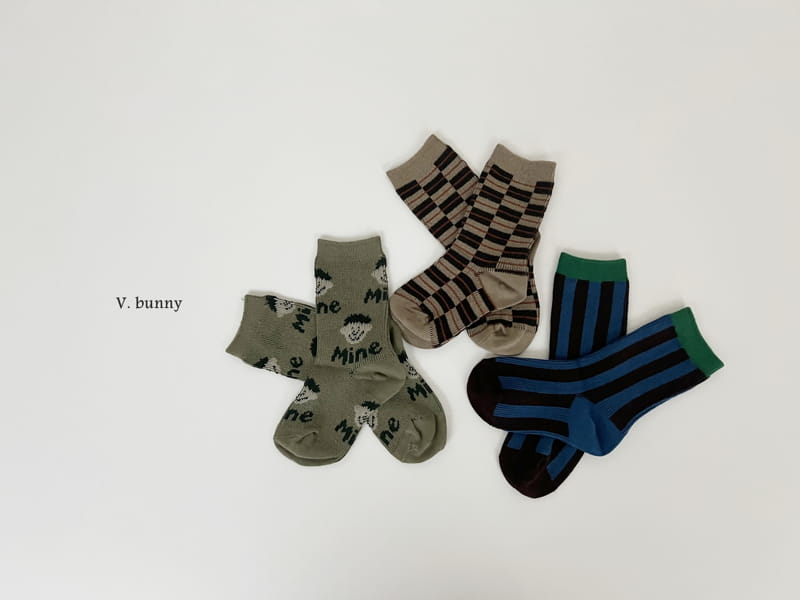 V Bunny - Korean Children Fashion - #toddlerclothing - Blue Line Socks Set