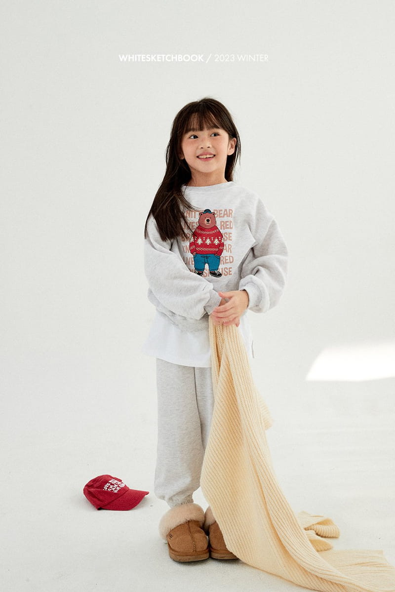 Whitesketchbook - Korean Children Fashion - #littlefashionista - Knit Bear Fleece Top Bottom Set - 2