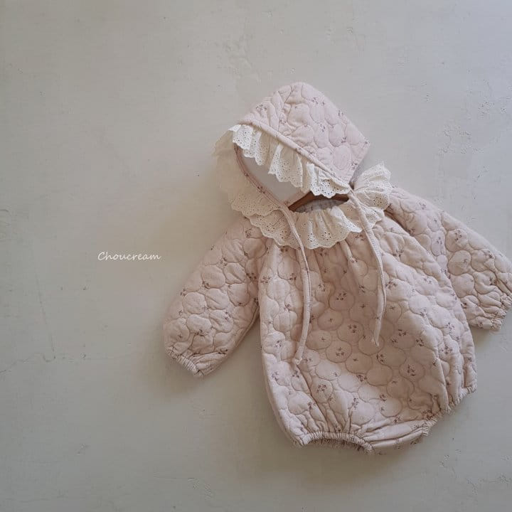 Choucream - Korean Baby Fashion - #babyboutique - Quilting Bonnet Bodysuit Set Pink