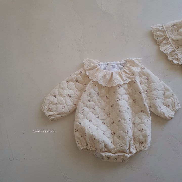 Choucream - Korean Baby Fashion - #babyboutiqueclothing - Quilting Bonnet Bodysuit Set Ivory