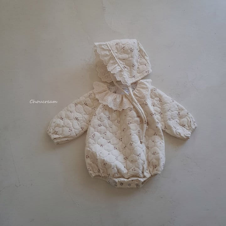 Choucream - Korean Baby Fashion - #babyfashion - Quilting Bonnet Bodysuit Set Ivory - 4