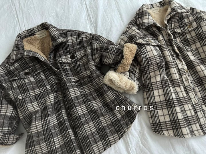 Churros - Korean Children Fashion - #fashionkids - Long Check Fluffy Jacket - 9