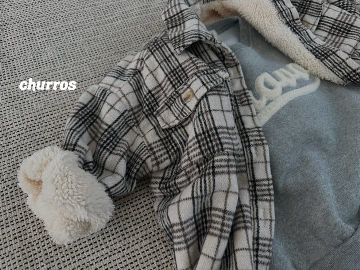 Churros - Korean Children Fashion - #toddlerclothing - Long Check Fluffy Jacket - 4