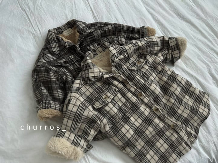 Churros - Korean Children Fashion - #toddlerclothing - Long Check Fluffy Jacket - 3