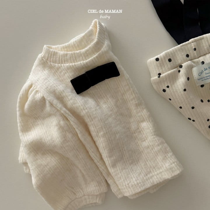 Ciel De Maman - Korean Baby Fashion - #babyfever - Rib Ribbon Shirring Tee - 3