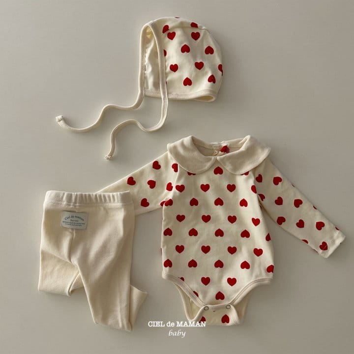 Ciel De Maman - Korean Baby Fashion - #babyoutfit - Heart Bodysuit Set - 3