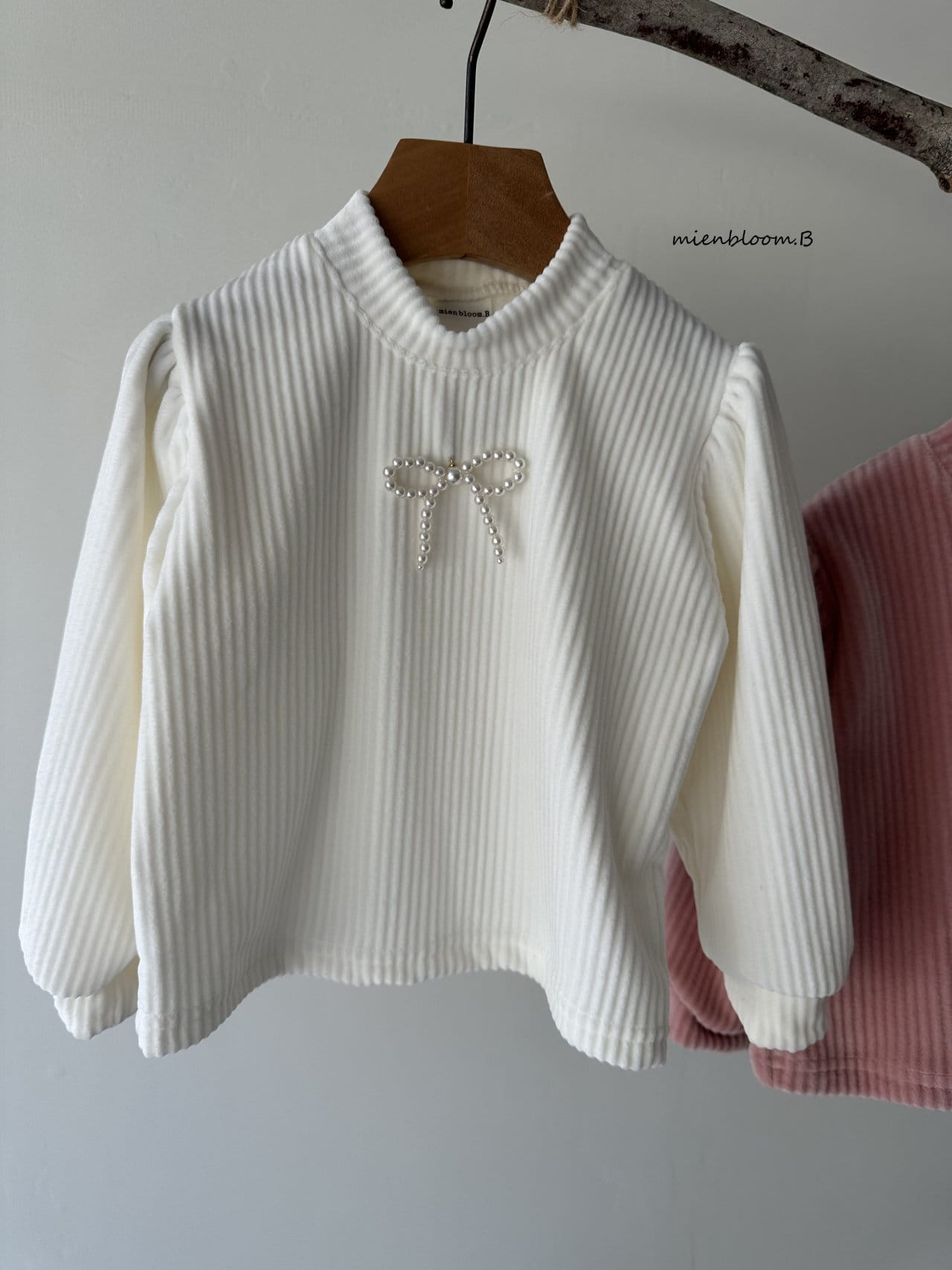 Mienbloom B - Korean Children Fashion - #stylishchildhood - Pearl Ribbon Mink Tee - 5