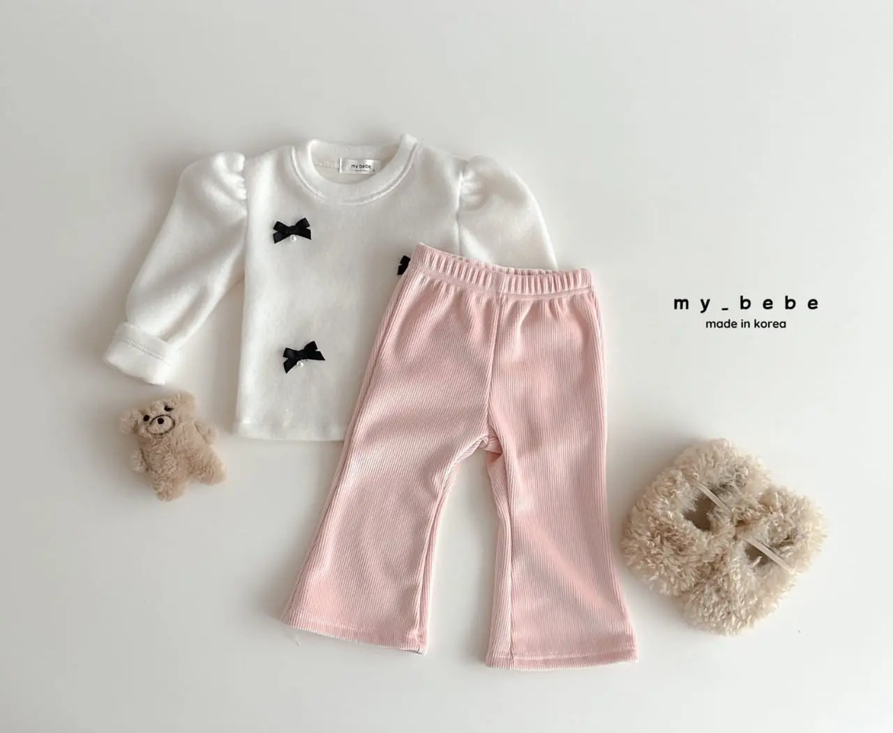 My Bebe - Korean Baby Fashion - #babyfever - Rib Fleece Bootscut Pants - 9