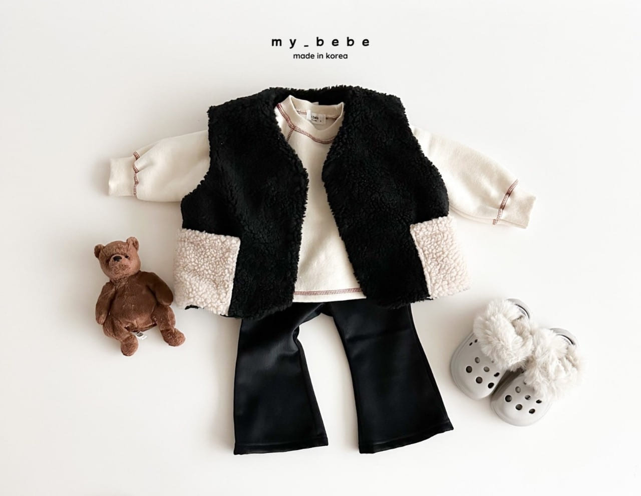 My Bebe - Korean Baby Fashion - #babylifestyle - Rib Fleece Bootscut Pants - 11