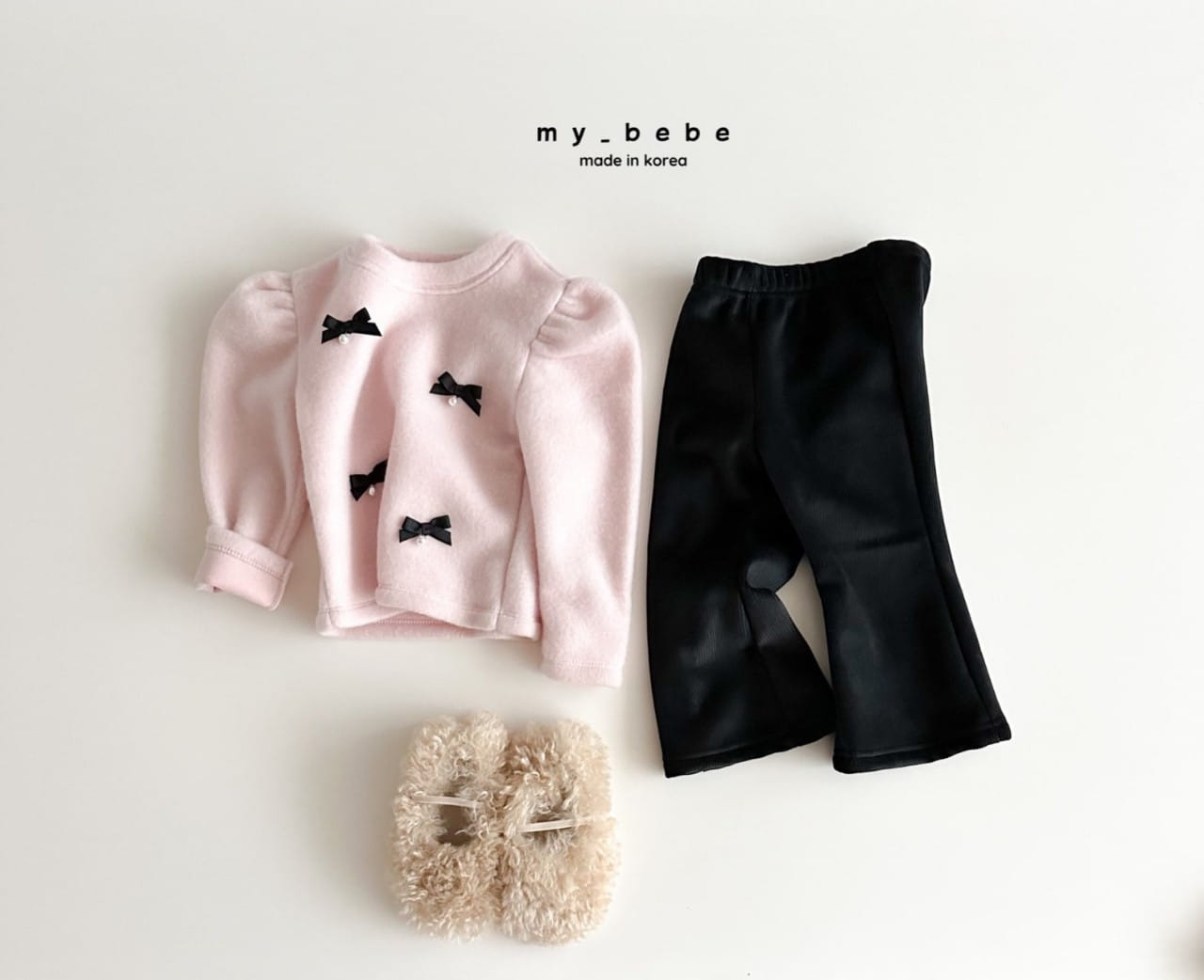 My Bebe - Korean Baby Fashion - #onlinebabyboutique - Rib Fleece Bootscut Pants - 2