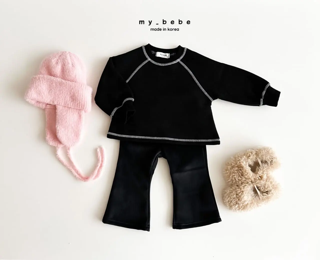 My Bebe - Korean Baby Fashion - #onlinebabyshop - Rib Fleece Bootscut Pants - 3