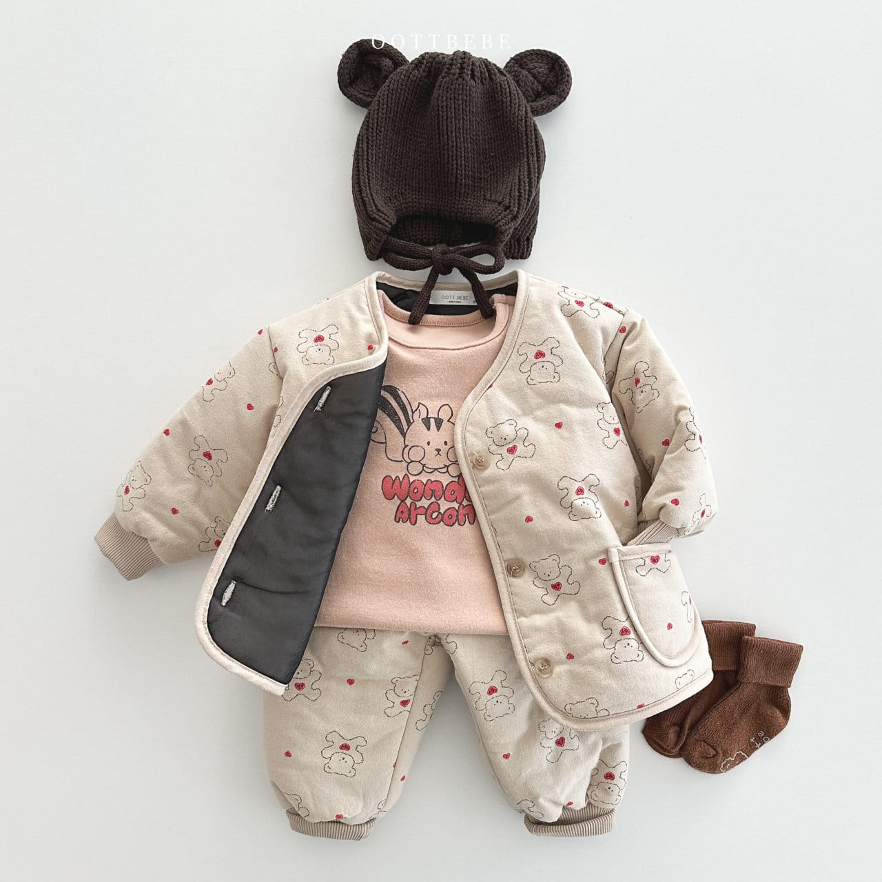 Oott Bebe - Korean Children Fashion - #Kfashion4kids - Heart Bear Padding Top Bottom Set - 5