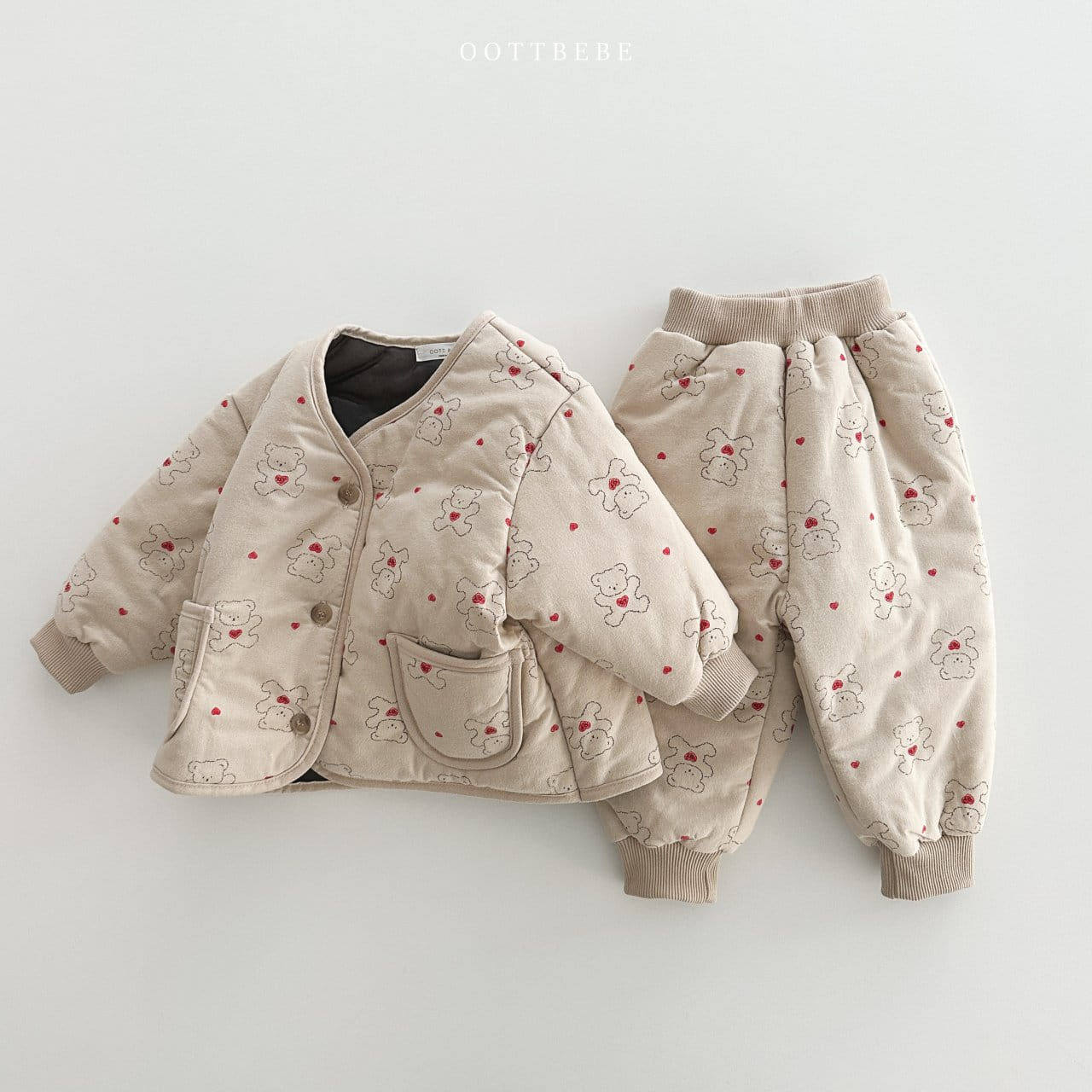 Oott Bebe - Korean Children Fashion - #childrensboutique - Heart Bear Padding Top Bottom Set - 12