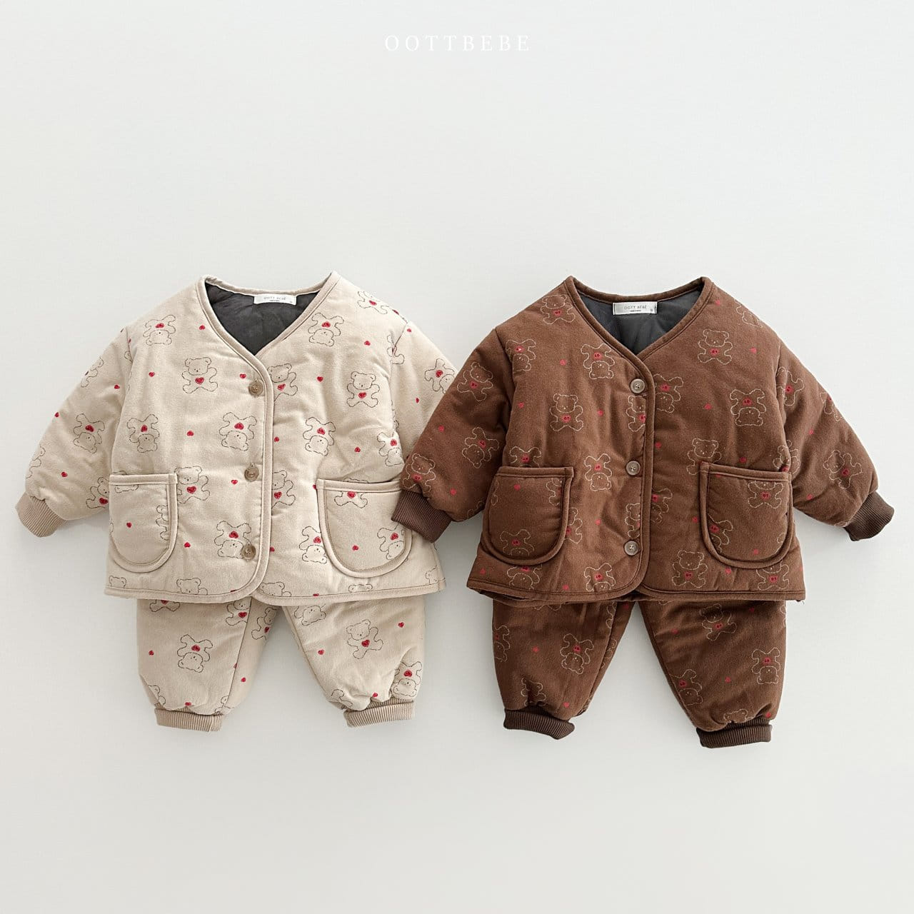 Oott Bebe - Korean Children Fashion - #fashionkids - Heart Bear Padding Top Bottom Set