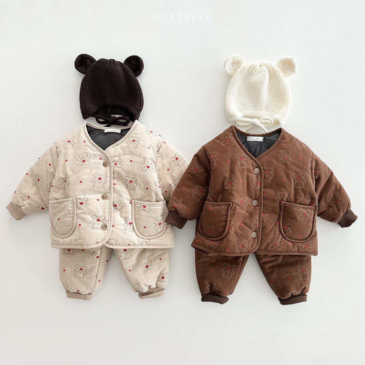 Oott Bebe - Korean Children Fashion - #kidsstore - Heart Bear Padding Top Bottom Set - 4