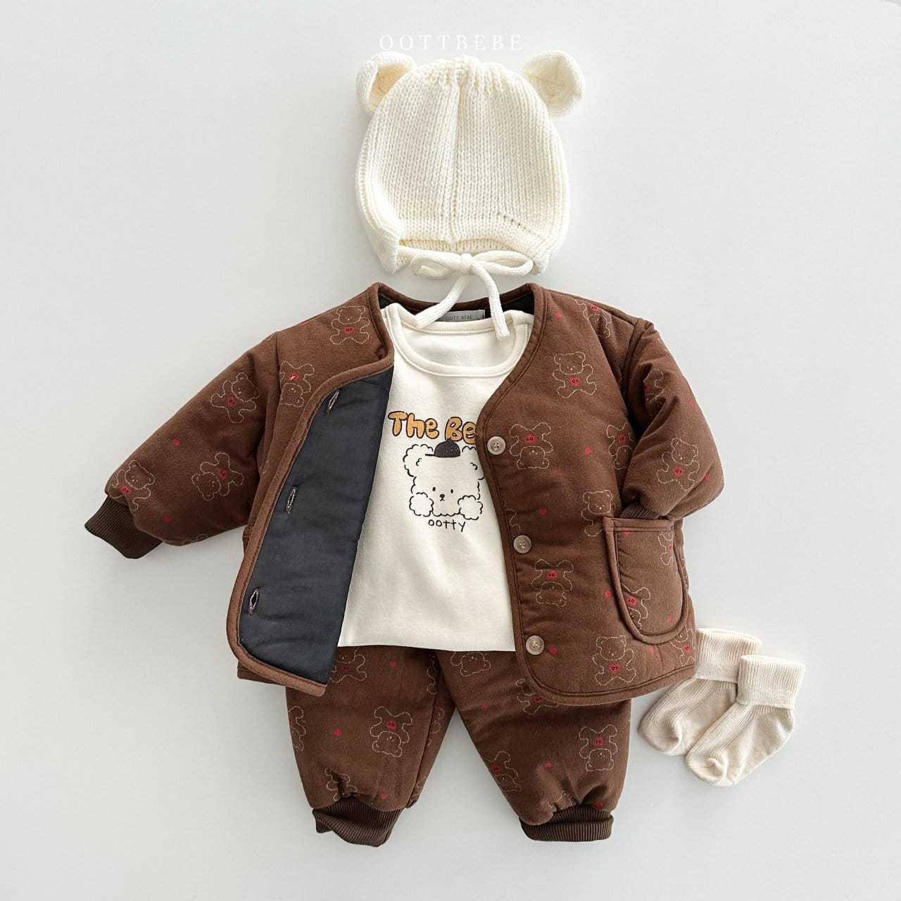 Oott Bebe - Korean Children Fashion - #littlefashionista - Heart Bear Padding Top Bottom Set - 6