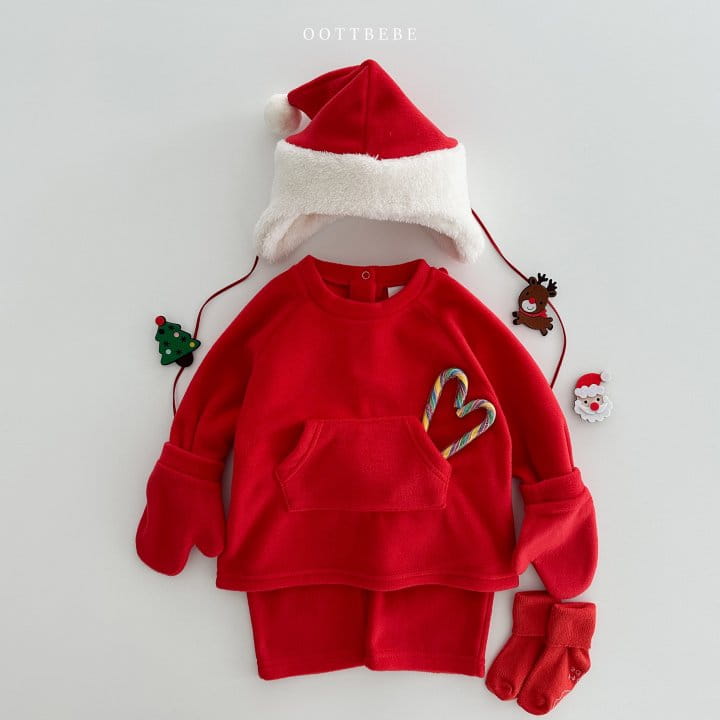 Oott Bebe - Korean Children Fashion - #magicofchildhood - Xmas Fleece Top Bottom Gloves Set - 6