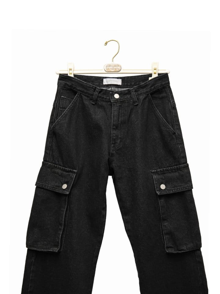 Paper Moon - Korean Women Fashion - #momslook - washed black denim low - rise pocket cargo jeans - 11